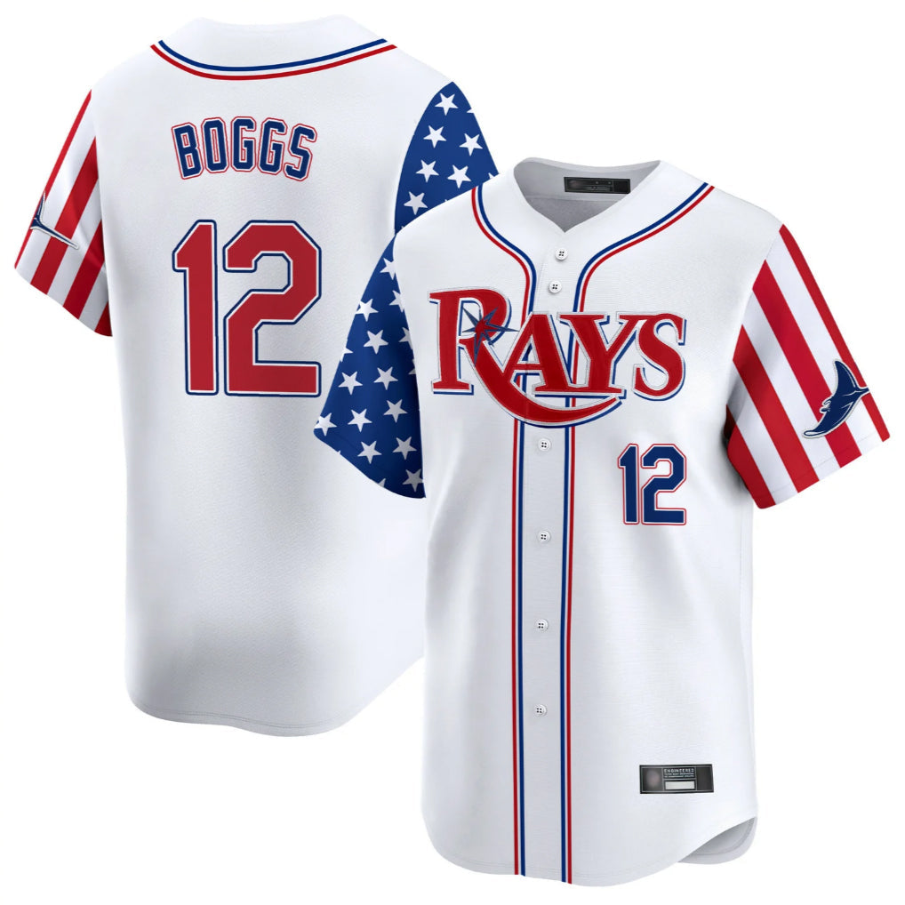 Johmsee T.Bay Rays #12 Wade Boggs Player White 2025 Independence Day Vapor Premier Limited Stitched Jerseys