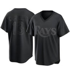 Johmsee T.Bay Rays #13 Junior Caminero Player Black Home Game Stitched Jerseys