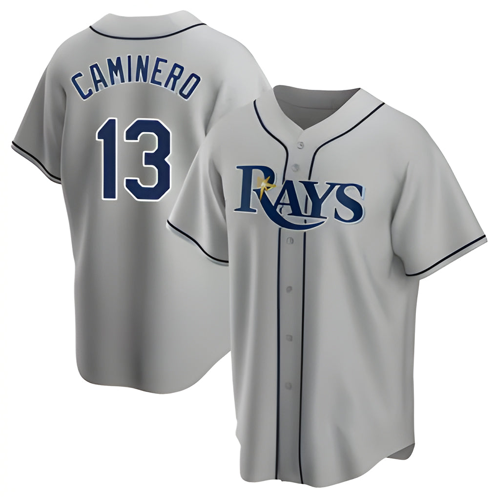 Johmsee T.Bay Rays #13 Junior Caminero Player Gray Home Game Stitched Jerseys