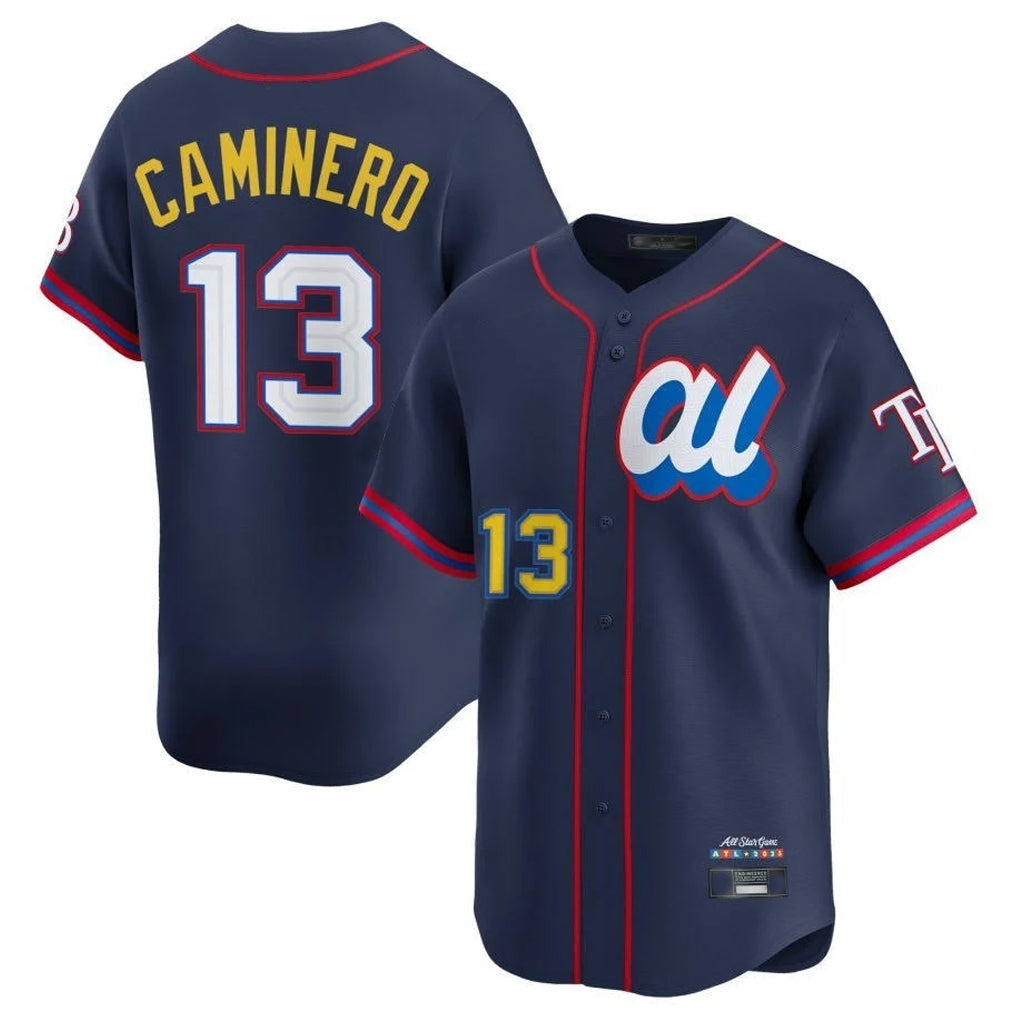Johmsee T.Bay Rays #13 Junior Caminero Player Navy All-star Limited Stitched Jersey