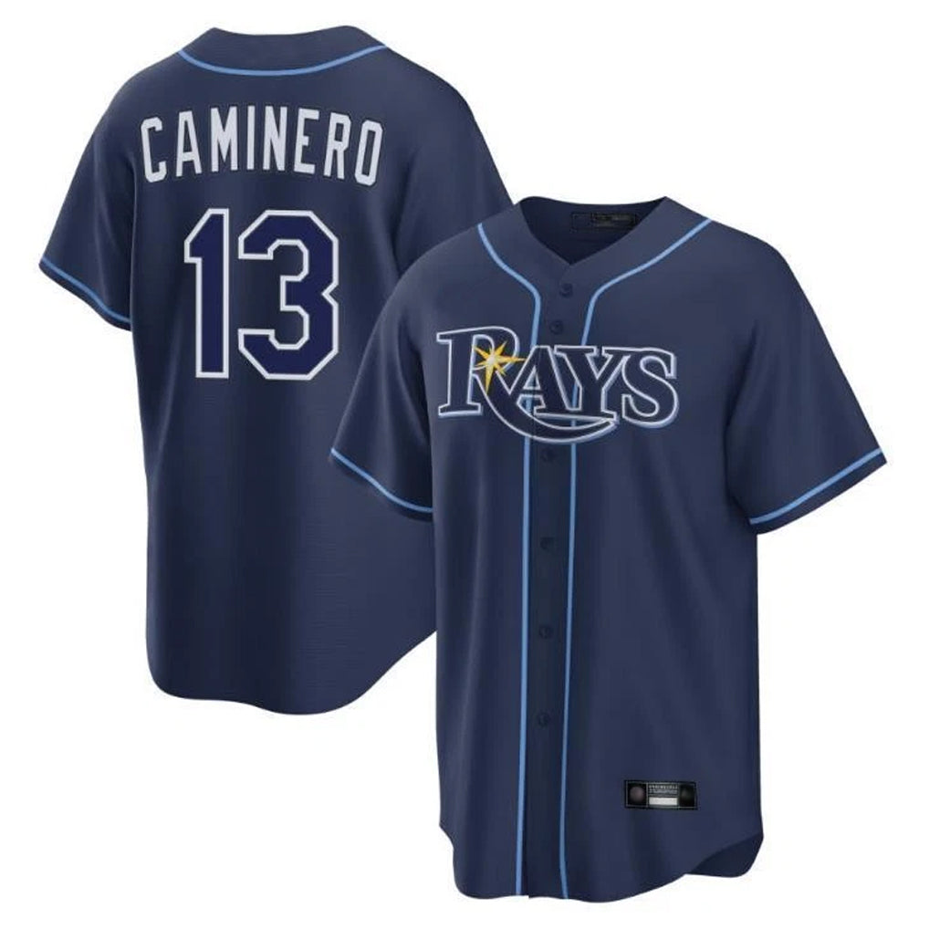 Johmsee T.Bay Rays #13 Junior Caminero Player Navy Home Limited Stitched Jerseys