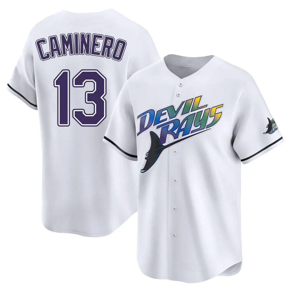 Johmsee T.Bay Rays #13 Junior Caminero Player White City Connect Home Stitched Jerseys