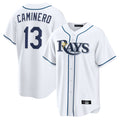 Johmsee T.Bay Rays #13 Junior Caminero Player White Home Game Stitched Jerseys
