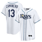 Johmsee T.Bay Rays #13 Junior Caminero Player White Home Game Stitched Jerseys
