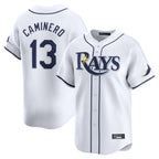 Johmsee T.Bay Rays #13 Junior Caminero Player White Home Limited Stitched Jerseys