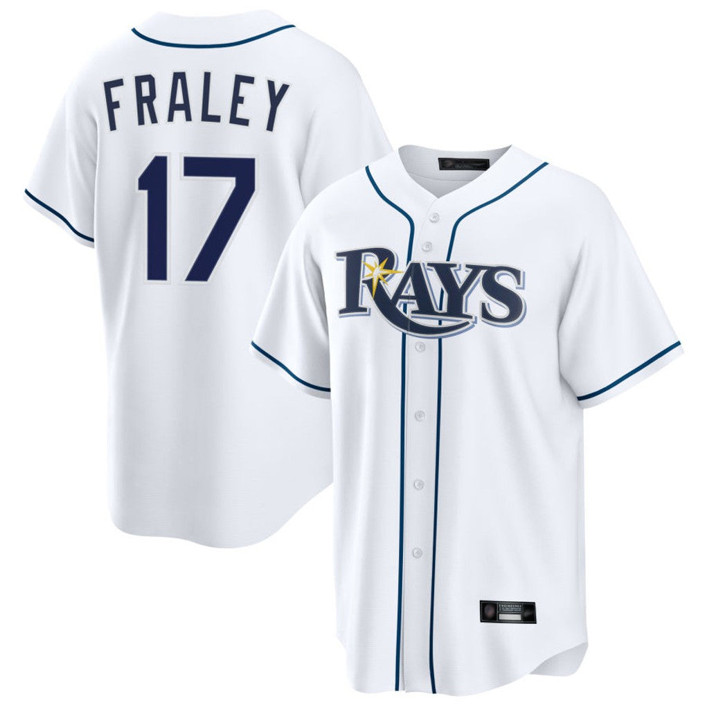 Johmsee T.Bay Rays #17 Jake Fraley Player White Home Game Stitched Jerseys