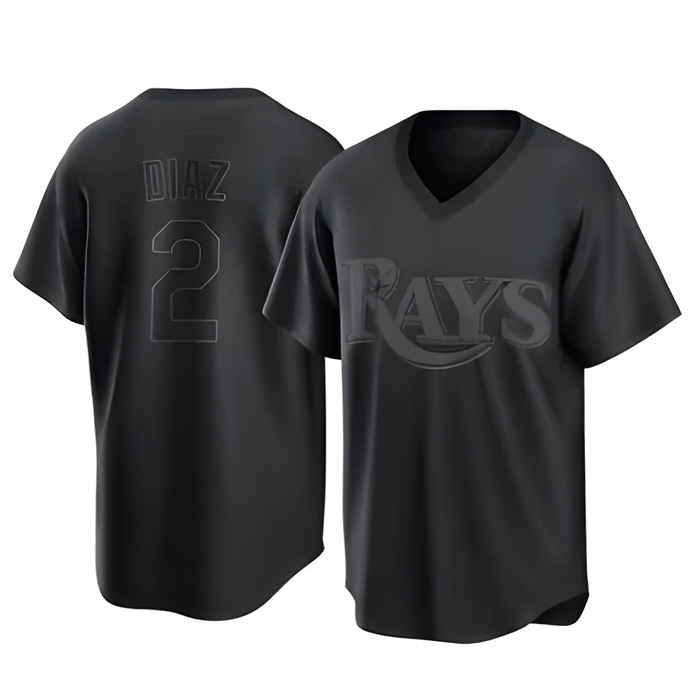 Johmsee T.Bay Rays #2 Yandy Diaz Player Black Home Game Stitched Jerseys