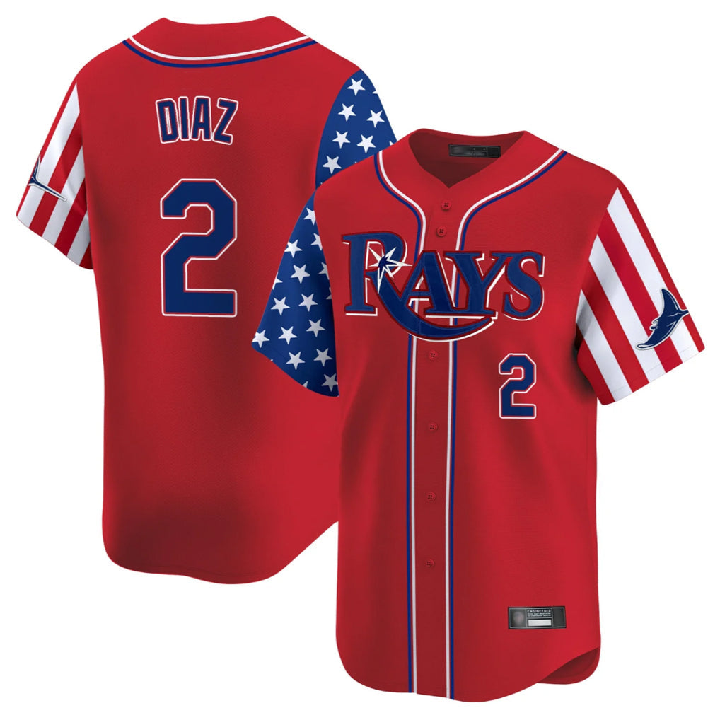 Johmsee T.Bay Rays #2 Yandy Diaz Player Red 2025 Independence Day Vapor Premier Limited Stitched Jerseys