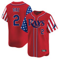 Johmsee T.Bay Rays #2 Yandy Diaz Player Red 2025 Independence Day Vapor Premier Limited Stitched Jerseys