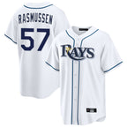 Johmsee T.Bay Rays #57 Drew Rasmussen Player White Home Game Stitched Jerseys