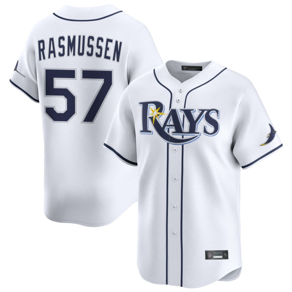 Johmsee T.Bay Rays #57 Drew Rasmussen Player White Home Limited Stitched Jerseys