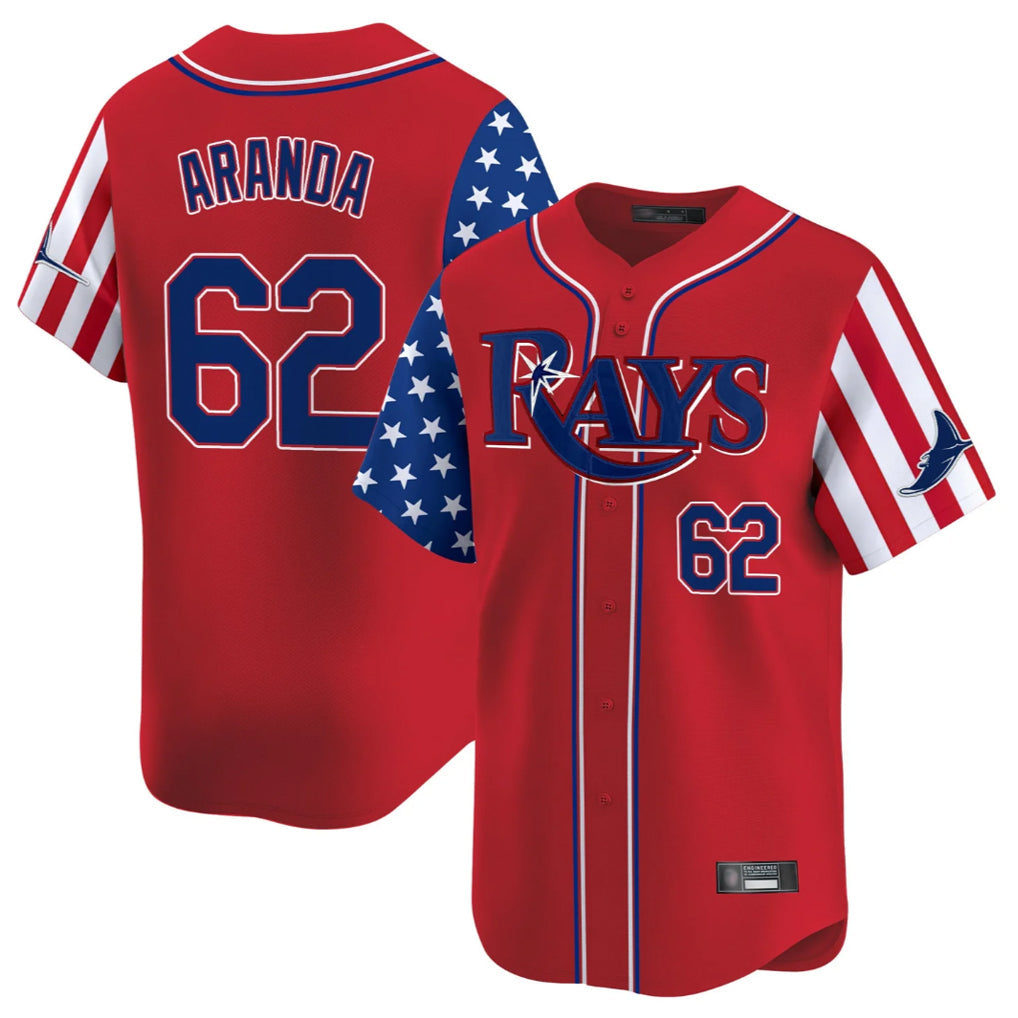 Johmsee T.Bay Rays #62 Jonathan Aranda Player Red 2025 Independence Day Vapor Premier Limited Stitched Jerseys