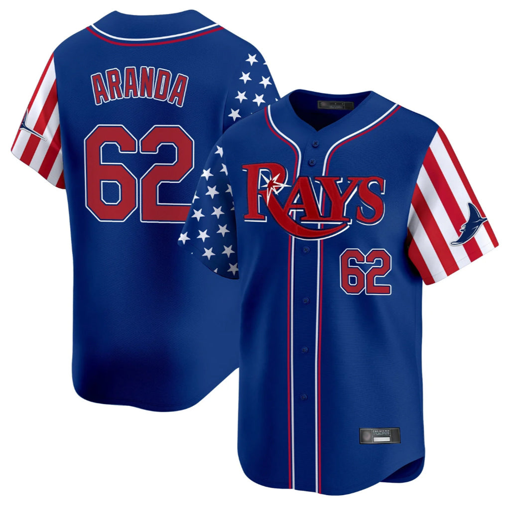 Johmsee T.Bay Rays #62 Jonathan Aranda Player Royal 2025 Independence Day Vapor Premier Limited Stitched Jerseys