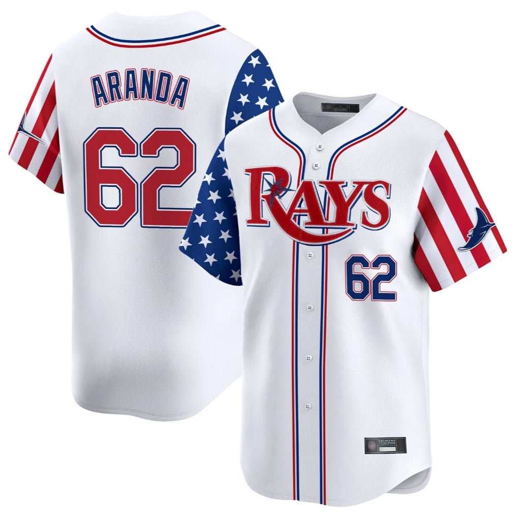 Johmsee T.Bay Rays #62 Jonathan Aranda Player White 2025 Independence Day Vapor Premier Limited Stitched Jerseys