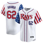 Johmsee T.Bay Rays #62 Jonathan Aranda Player White 2025 Independence Day Vapor Premier Limited Stitched Jerseys