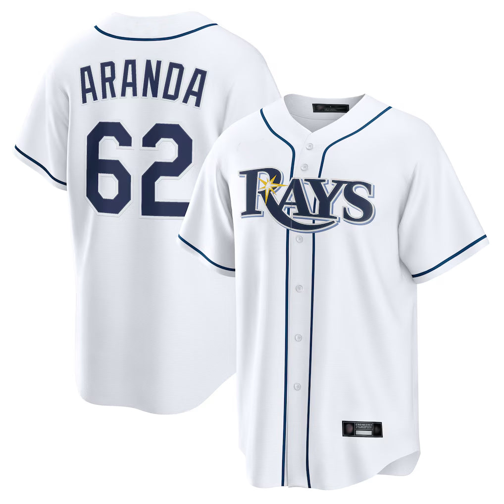 Johmsee T.Bay Rays #62 Jonathan Aranda Player White Home Game Stitched Jerseys