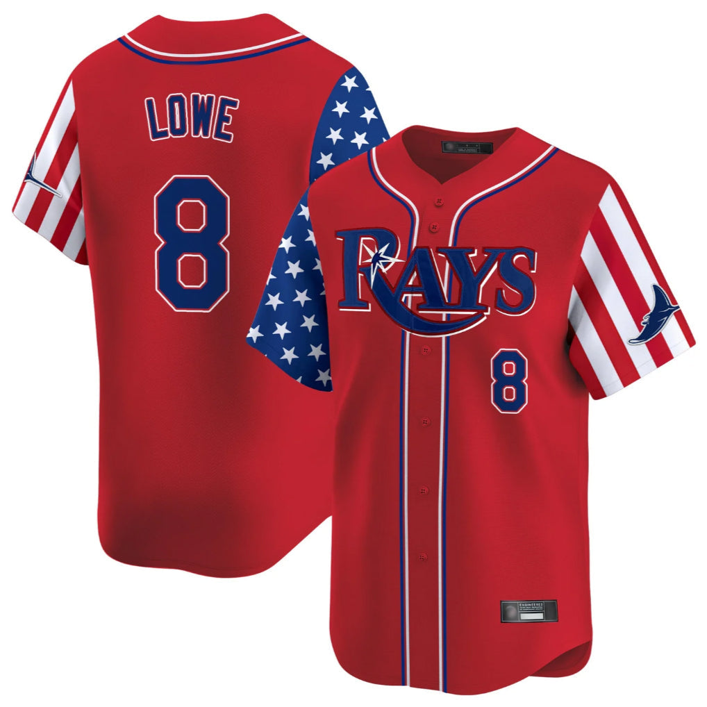Johmsee T.Bay Rays #8 Brandon Lowe Player Red 2025 Independence Day Vapor Premier Limited Stitched Jerseys