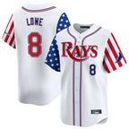 Johmsee T.Bay Rays T.Bay Rays #8 Brandon Lowe Player White 2025 Independence Day Vapor Premier Limited Stitched Jerseys