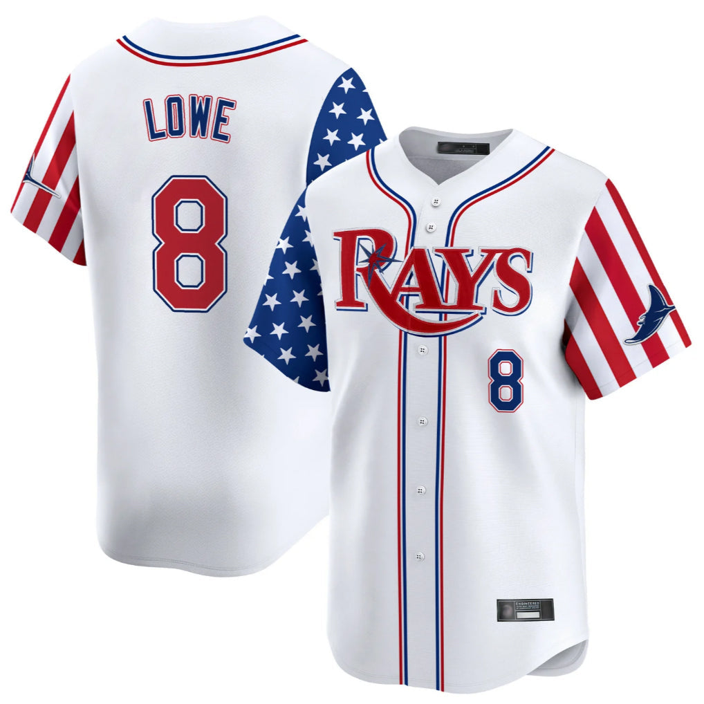 Johmsee T.Bay Rays T.Bay Rays #8 Brandon Lowe Player White 2025 Independence Day Vapor Premier Limited Stitched Jerseys