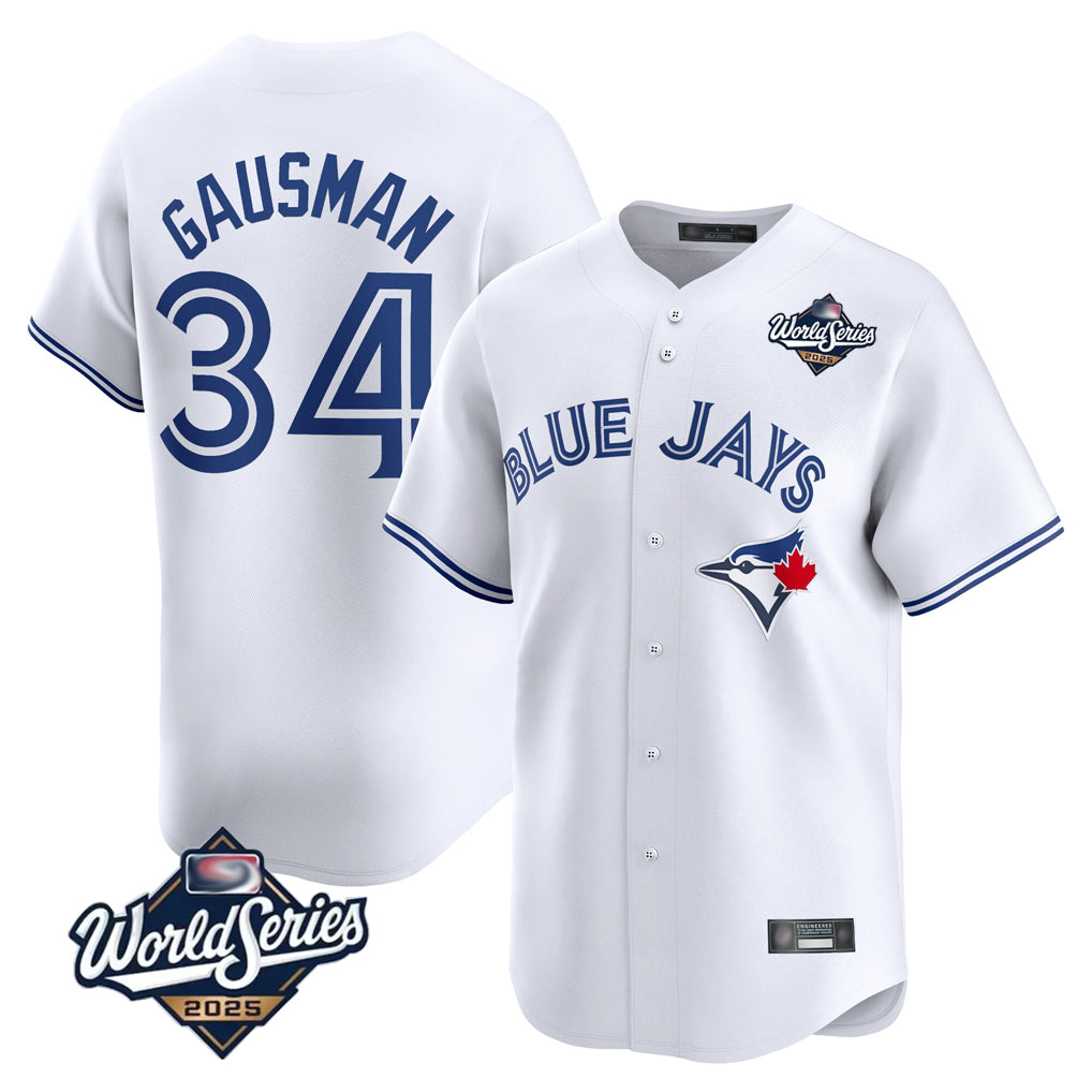 Johmsee T.Blue Jays #34 Kevin Gausman Player White 2025 World Series Home Limited Stitched Jerseys