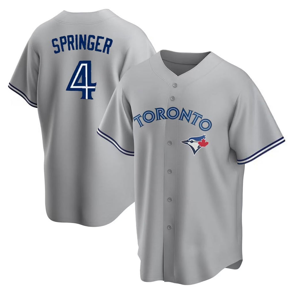 Johmsee T.Blue Jays #4 George Springer Player Gray Home Game Stitched Jerseys
