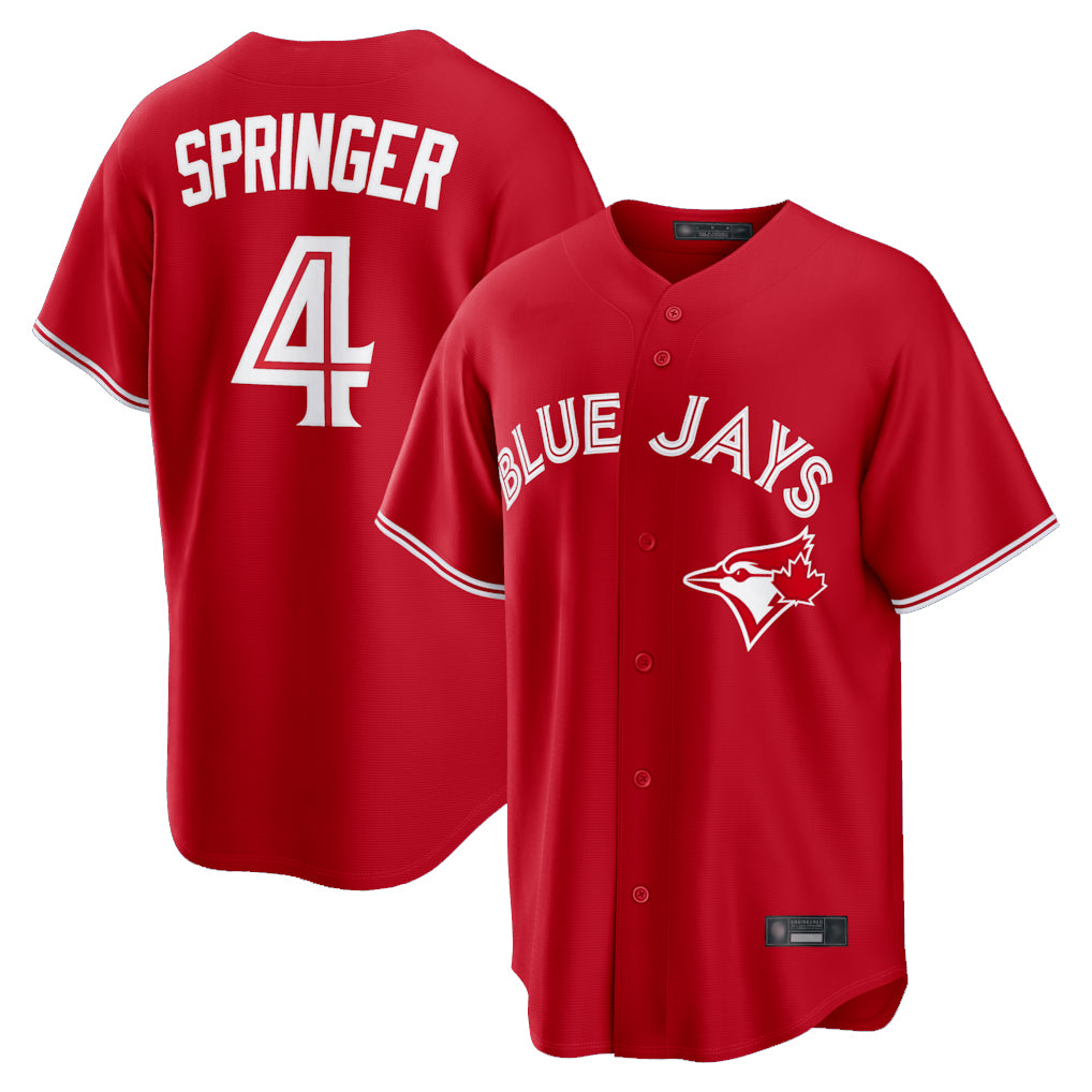 Johmsee T.Blue Jays #4 George Springer Player Red Home Game Stitched Jerseys
