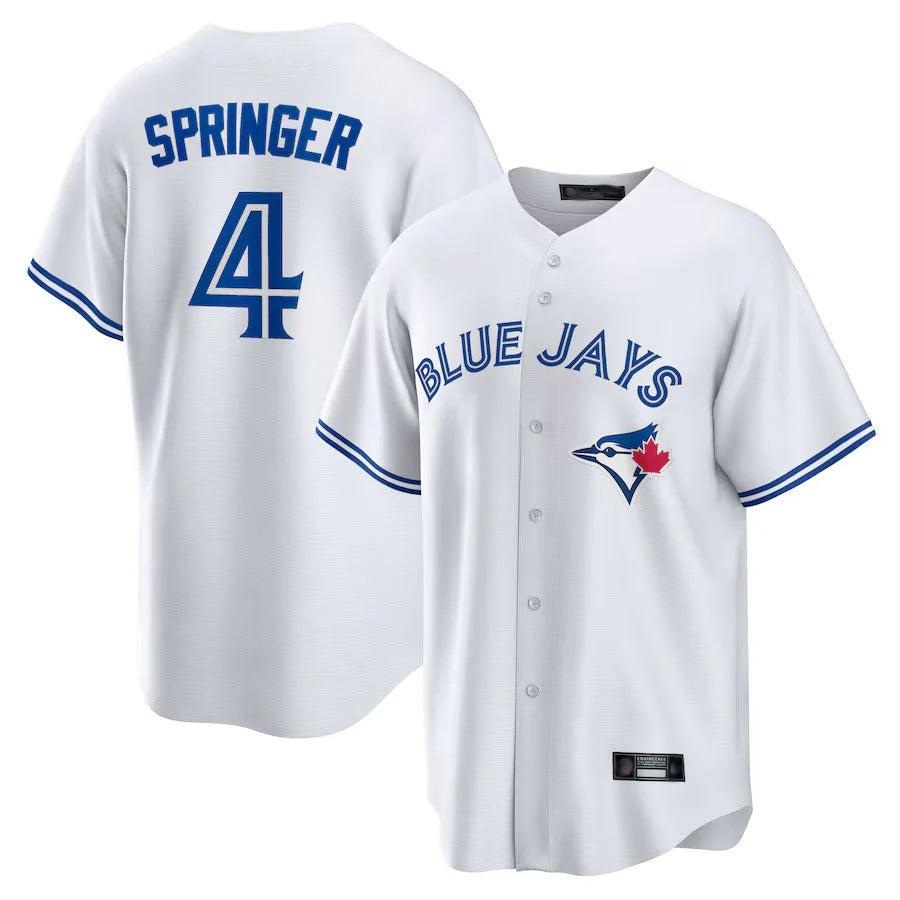 Johmsee T.Blue Jays #4 George Springer Player White Home Game Stitched Jerseys