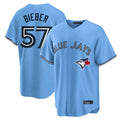 Johmsee T.Blue Jays #57 Shane Bieber Player Blue Home Stitched Jerseys