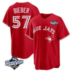 Johmsee T.Blue Jays #57 Shane Bieber Player Red 2025 World Series All Stitched Jerseys