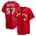 Johmsee T.Blue Jays #57 Shane Bieber Player Red Home Stitched Jerseys