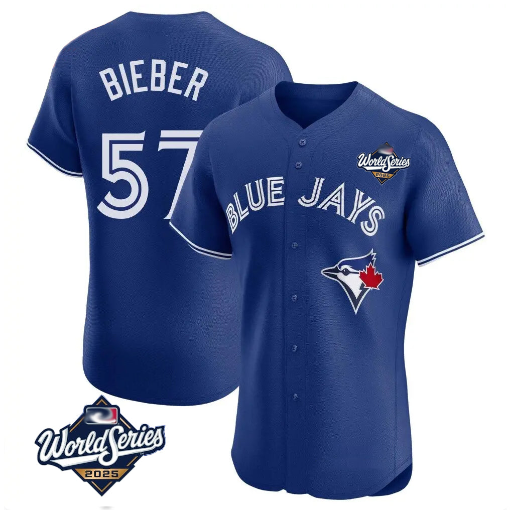 Johmsee T.Blue Jays #57 Shane Bieber Player Royal 2025 World Series Elite All Stitched Jerseys
