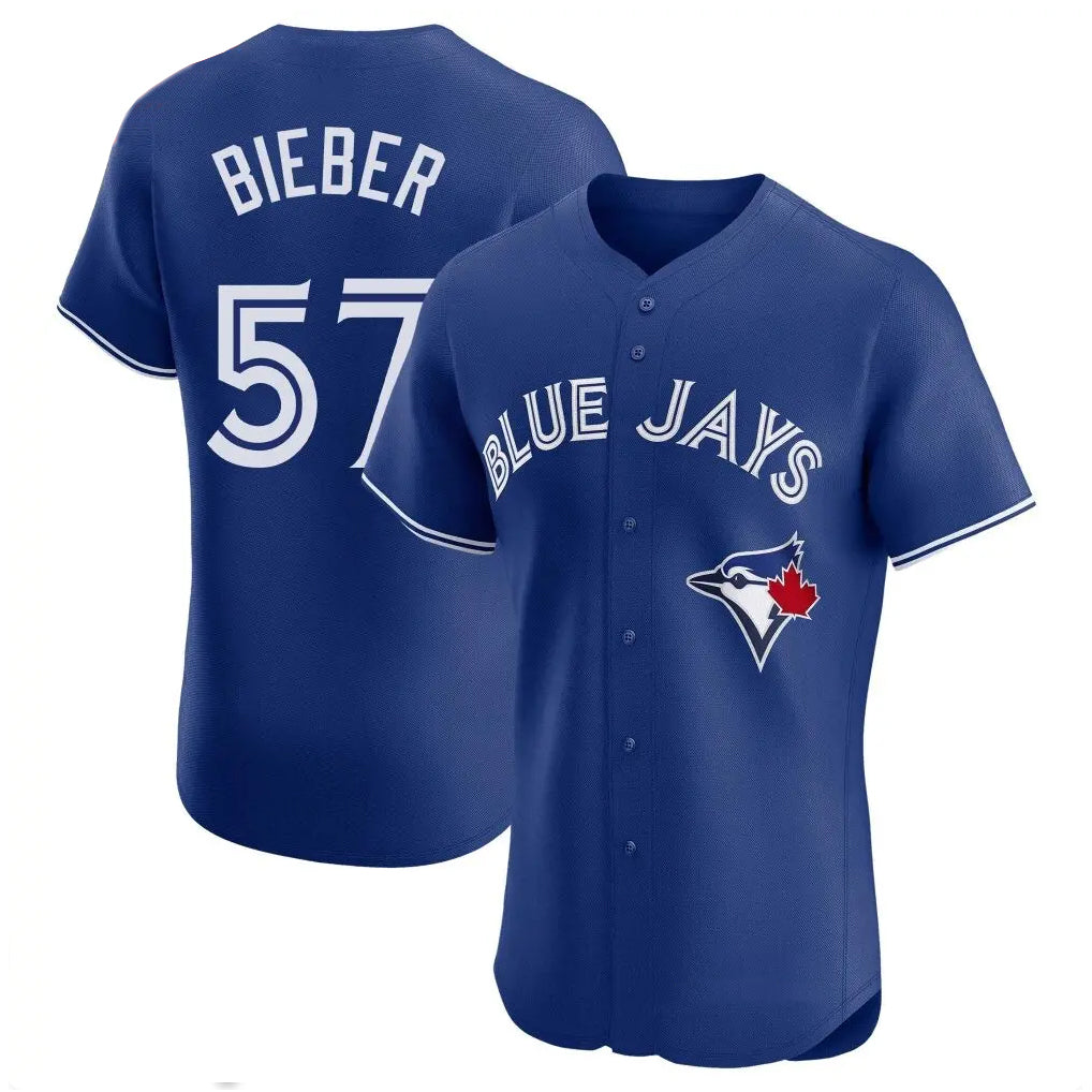 Johmsee T.Blue Jays #57 Shane Bieber Player Royal Elite Home Limited Stitched Jerseys