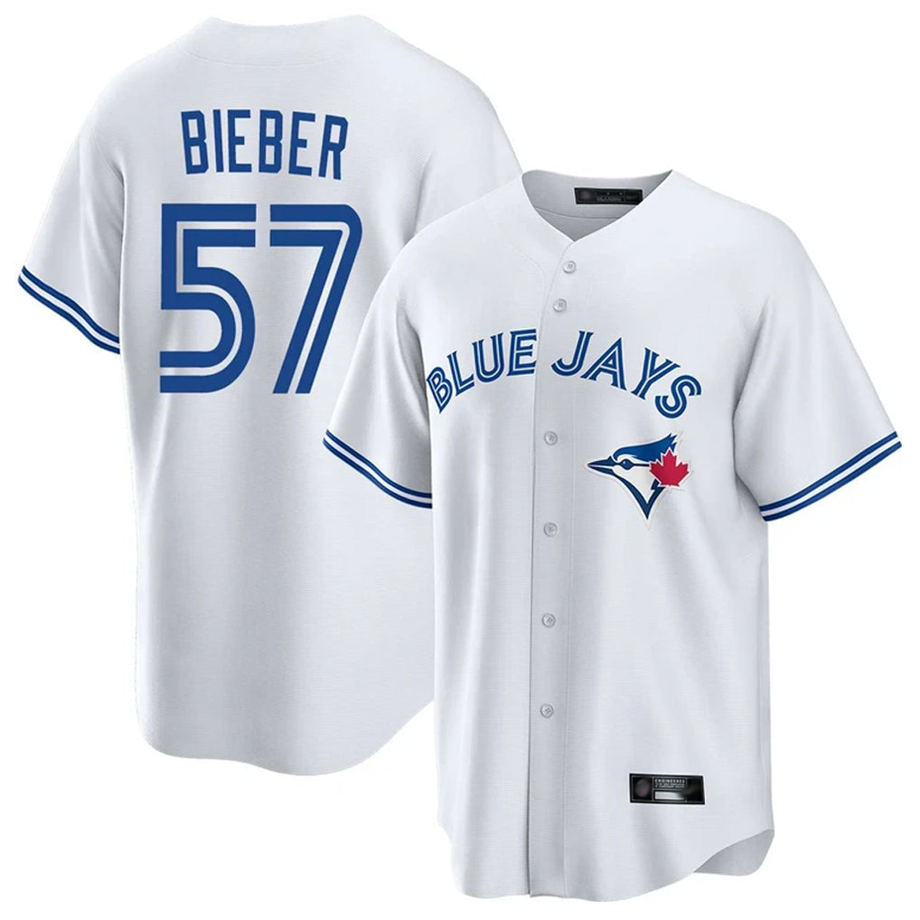 Johmsee T.Blue Jays #57 Shane Bieber Player White Game Stitched Jerseys