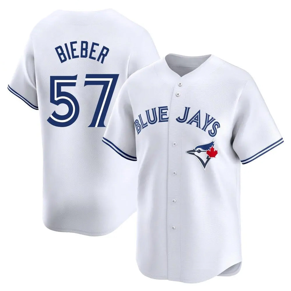 Johmsee T.Blue Jays #57 Shane Bieber Player White Limited Home Stitched Jerseys