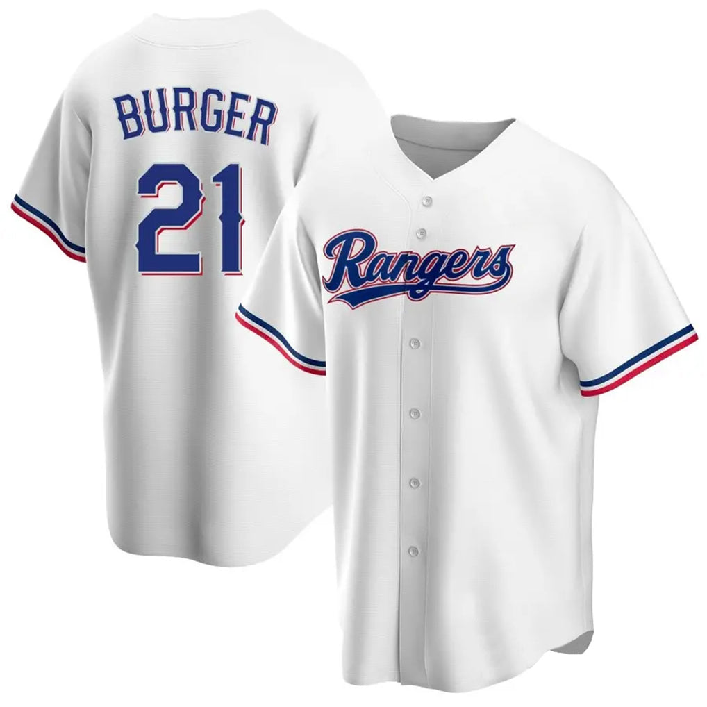 Johmsee T.Rangers #21 Jake Burger Player White Home Game Stitched Jerseys