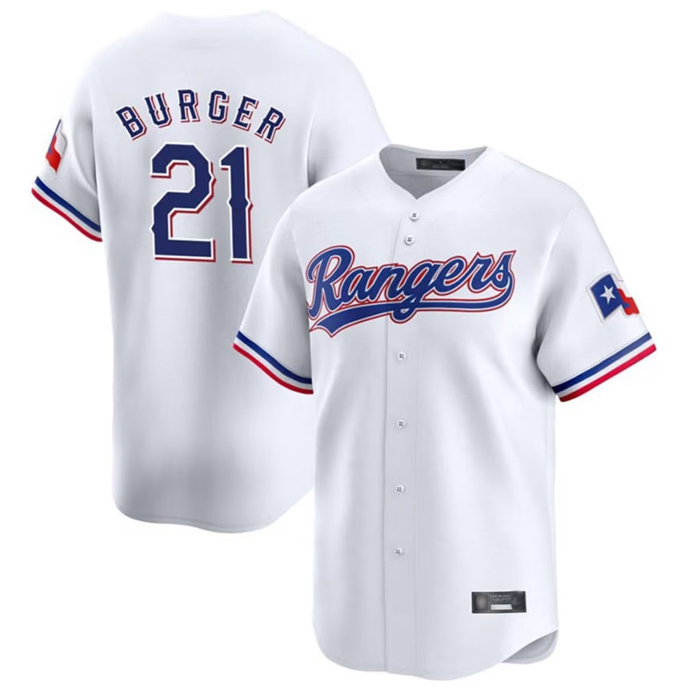 Johmsee T.Rangers #21 Jake Burger Player White&Blue Home Limited Stitched Jerseys