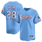 Johmsee T.Rangers #28 Jonah Heim Player Light Blue Home Limited Stitched Jerseys