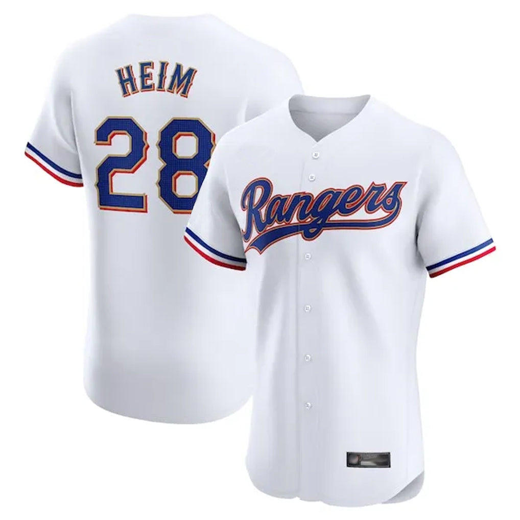 Johmsee T.Rangers #28 Jonah Heim Player White Gold Collection Limited Elite Stitched Jerseys