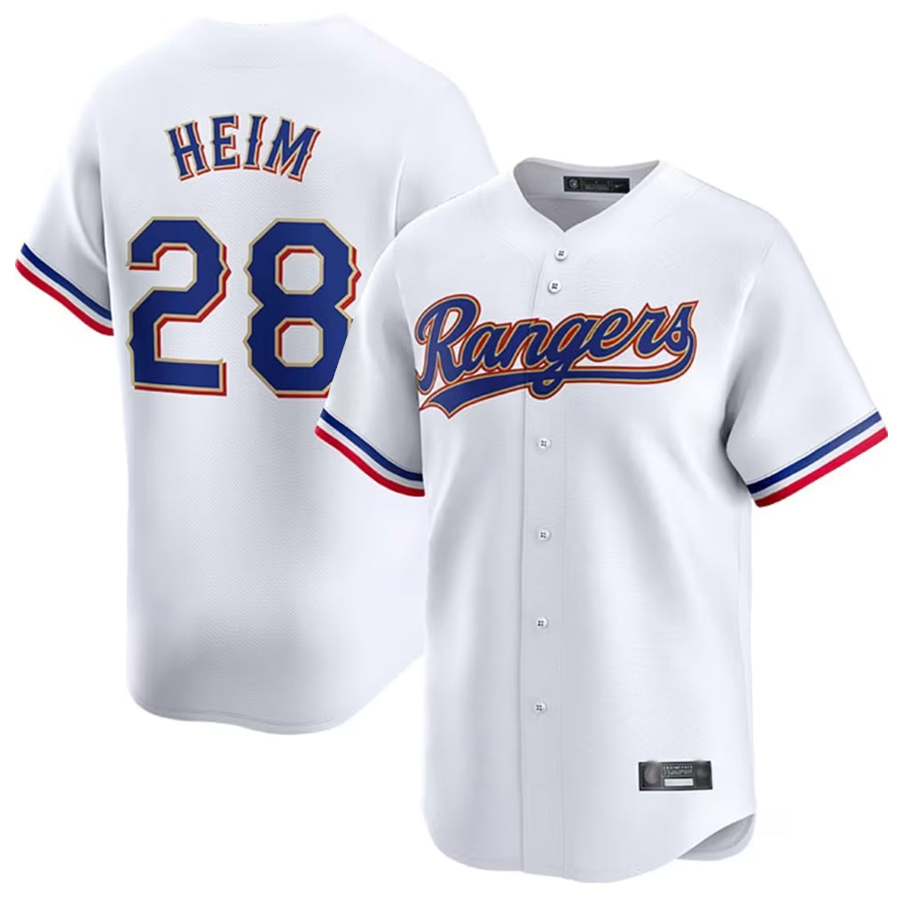 Johmsee T.Rangers #28 Jonah Heim Player White Gold Collection Limited Stitched Jerseys