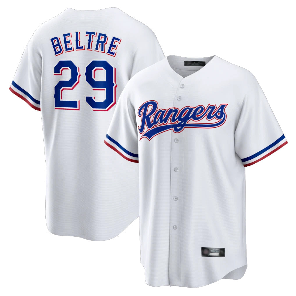 Johmsee T.Rangers #29 Adrian Beltre Player White Home Game Stitched Jerseys