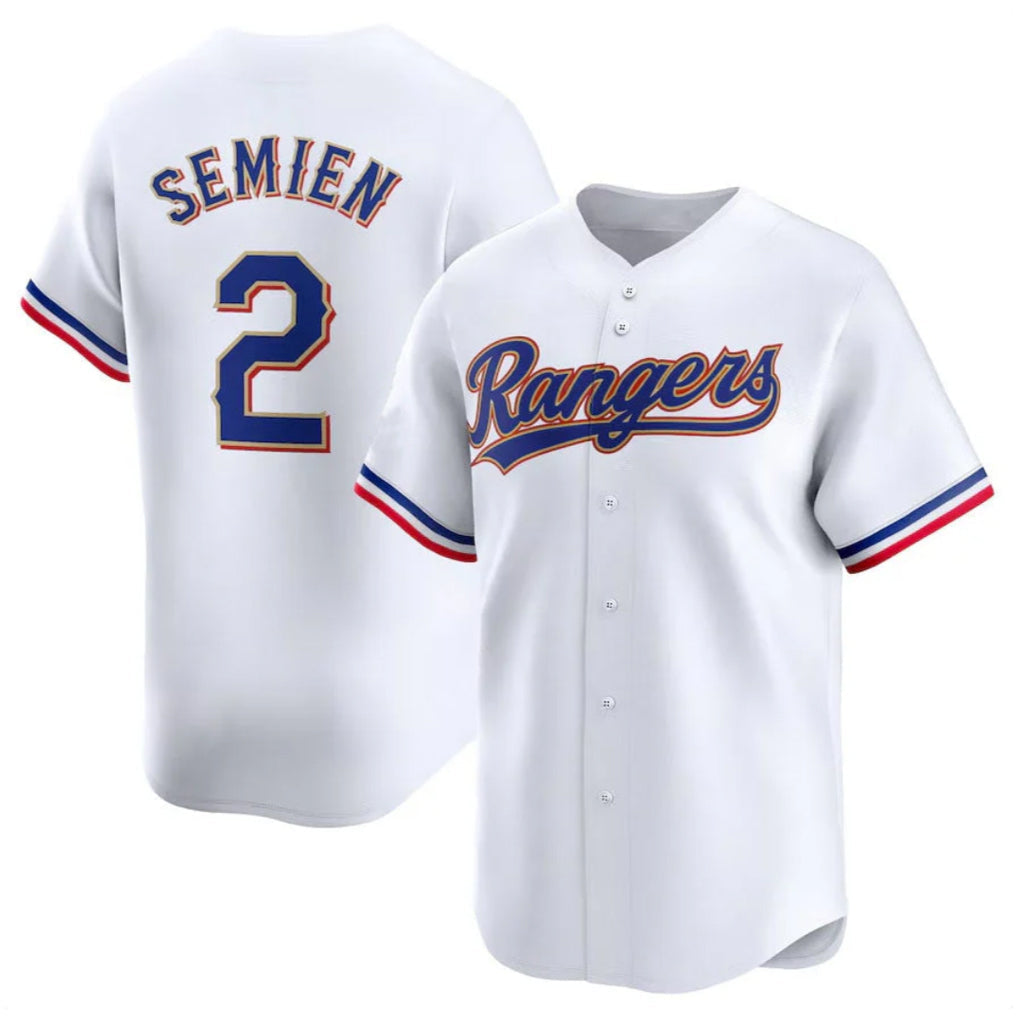 Johmsee T.Rangers #2 Marcus Semien Player Gold Collection Limited White Stitched Jerseys