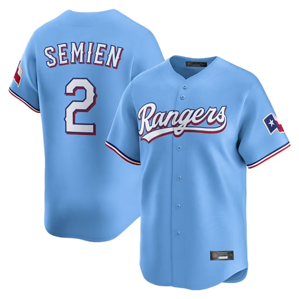 Johmsee T.Rangers #2 Marcus Semien Player Light Blue Limited Home Stitched Jerseys