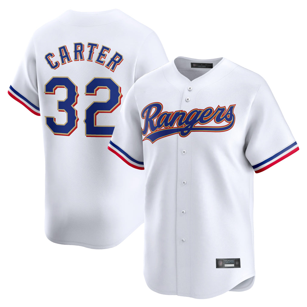 Johmsee T.Rangers #32 Evan Carter Player Gold Collection Limited Edition White Stitched Jerseys