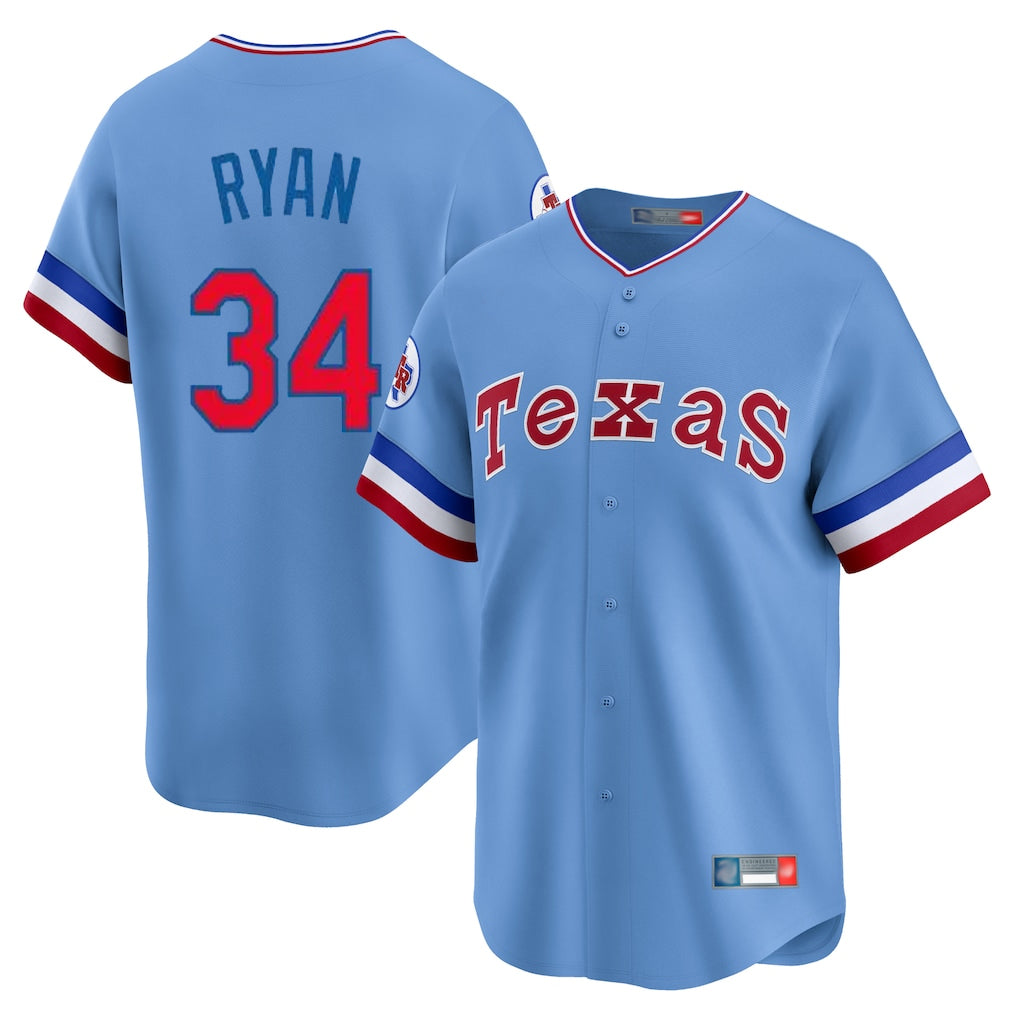 Johmsee T.Rangers #34 Nolan Ryan Player Light Blue Cooperstown Collection Limited Stitched Jerseys