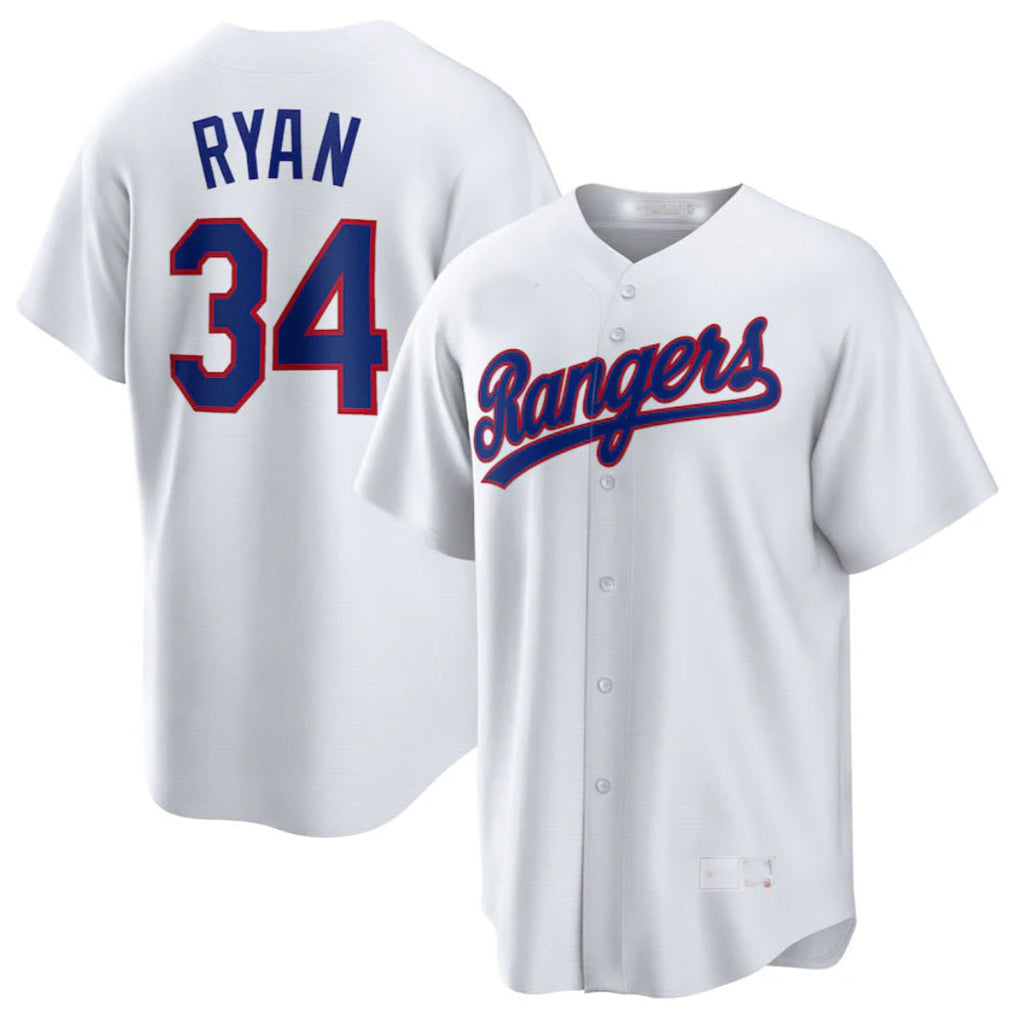 Johmsee T.Rangers #34 Nolan Ryan Player White Home Game Stitched Jerseys