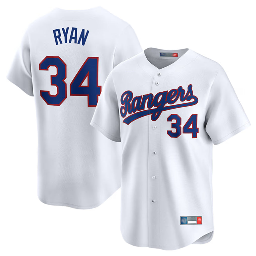 Johmsee T.Rangers #34 Nolan Ryan Player White Home Limited Stitched Jerseys
