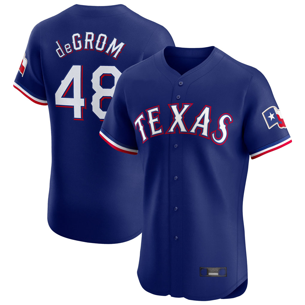 Johmsee T.Rangers #48 Jacob deGrom Player Royal Elite Home Limited Stitched Jerseys
