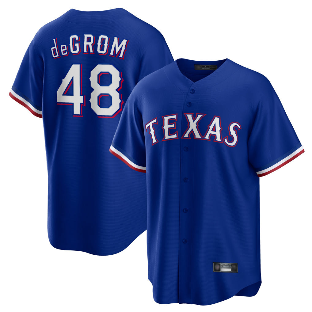 Johmsee T.Rangers #48 Jacob deGrom Player Royal Home Game Stitched Jerseys