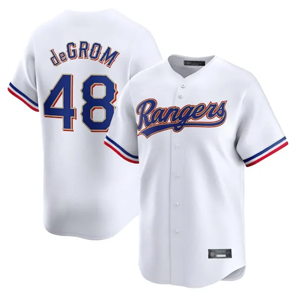 Johmsee T.Rangers #48 Jacob deGrom Player White Gold Collection Limited Edition Stitched Jerseys