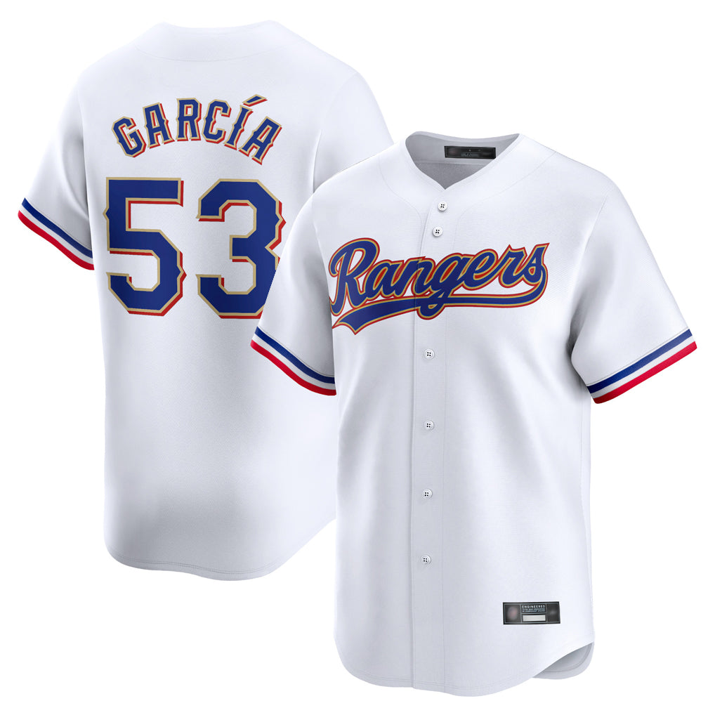 Johmsee T.Rangers #53 Adolis Garcia Player Gold Home Limited White Stitched Jerseys
